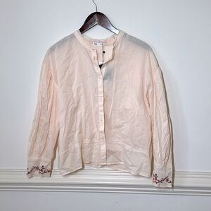 Zara Orange Pink Blouse with Mandarin Collar and Buttoned Style